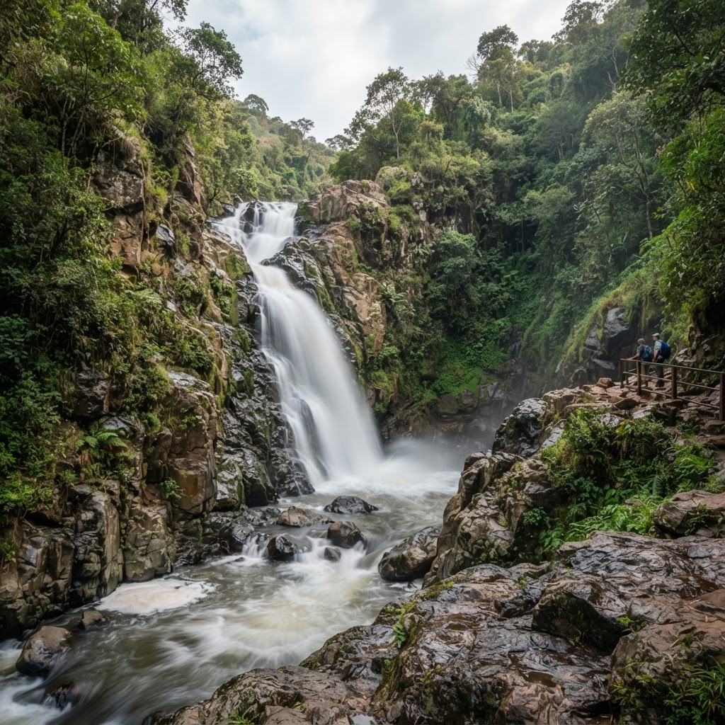 Chepkiit Waterfalls cascading through a rocky gorge in Nandi County