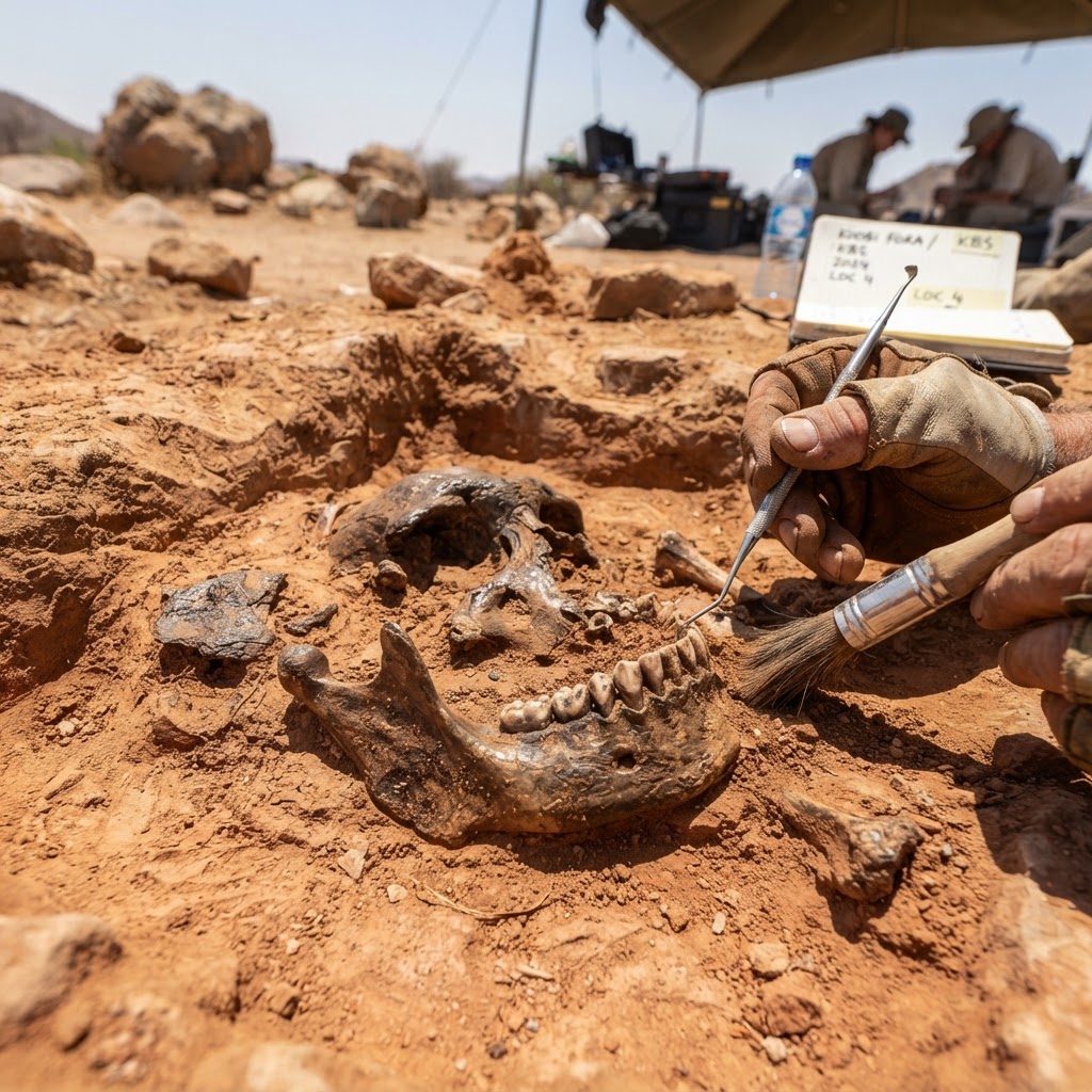 Fossil hunting at Koobi Fora archeological site near Lake Turkana