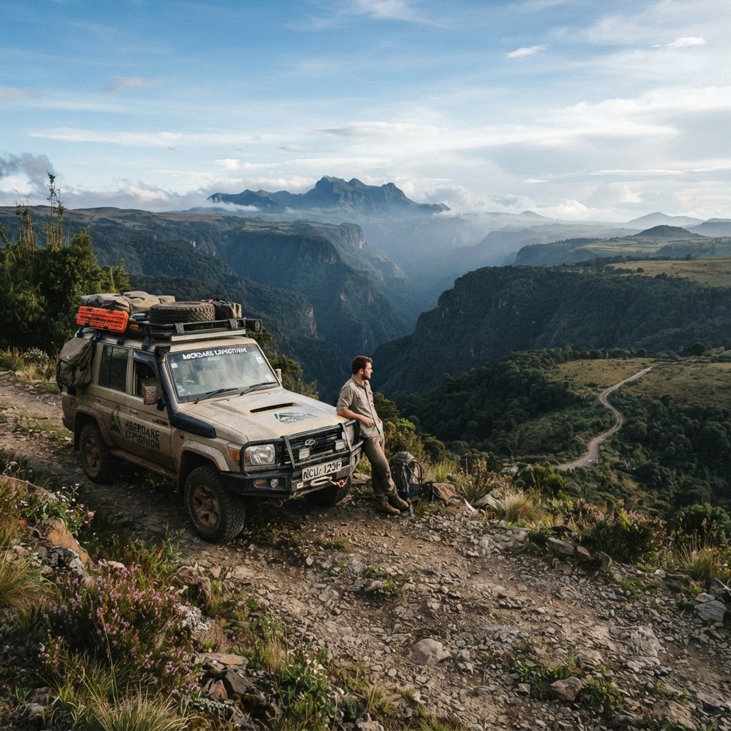 Exploring the rugged highland trails of Nyandarua in a 4x4 vehicle.