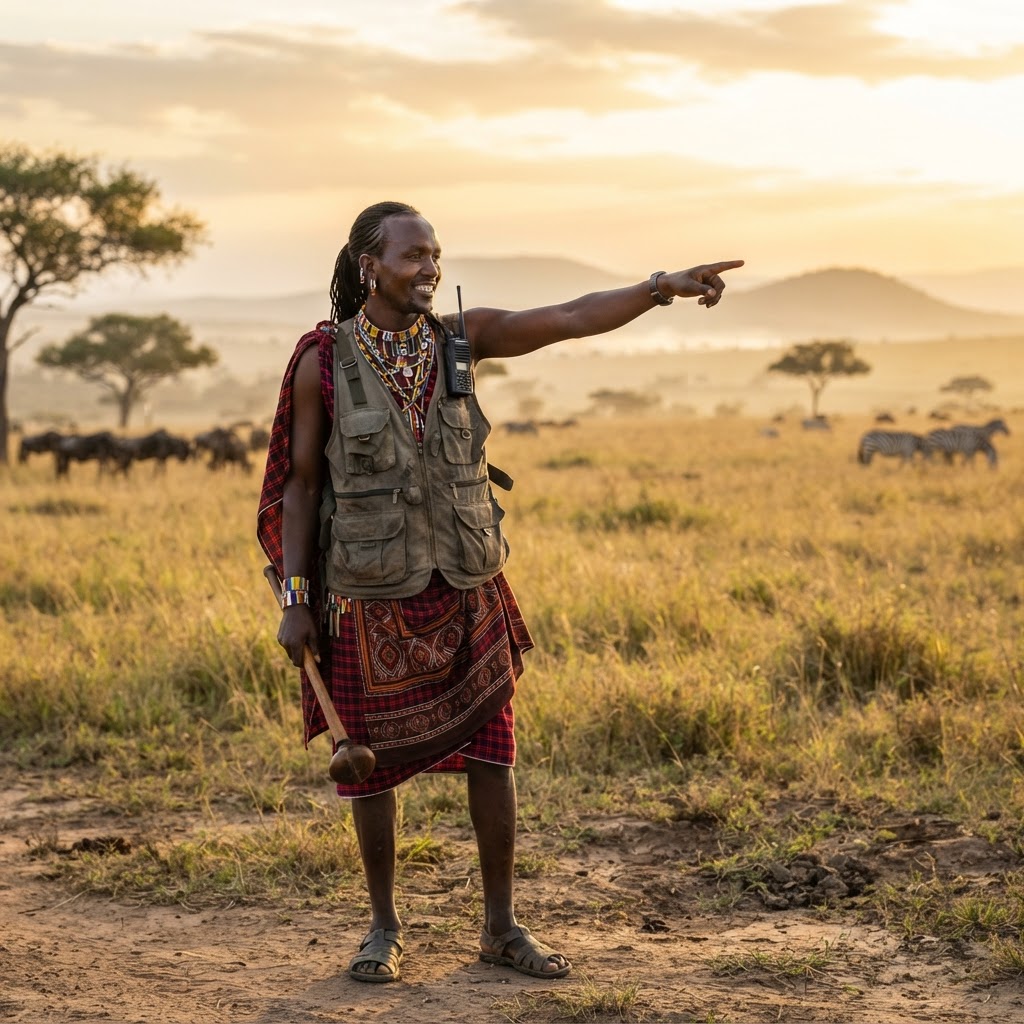 Maasai guide leading a safari in the Maasai Mara