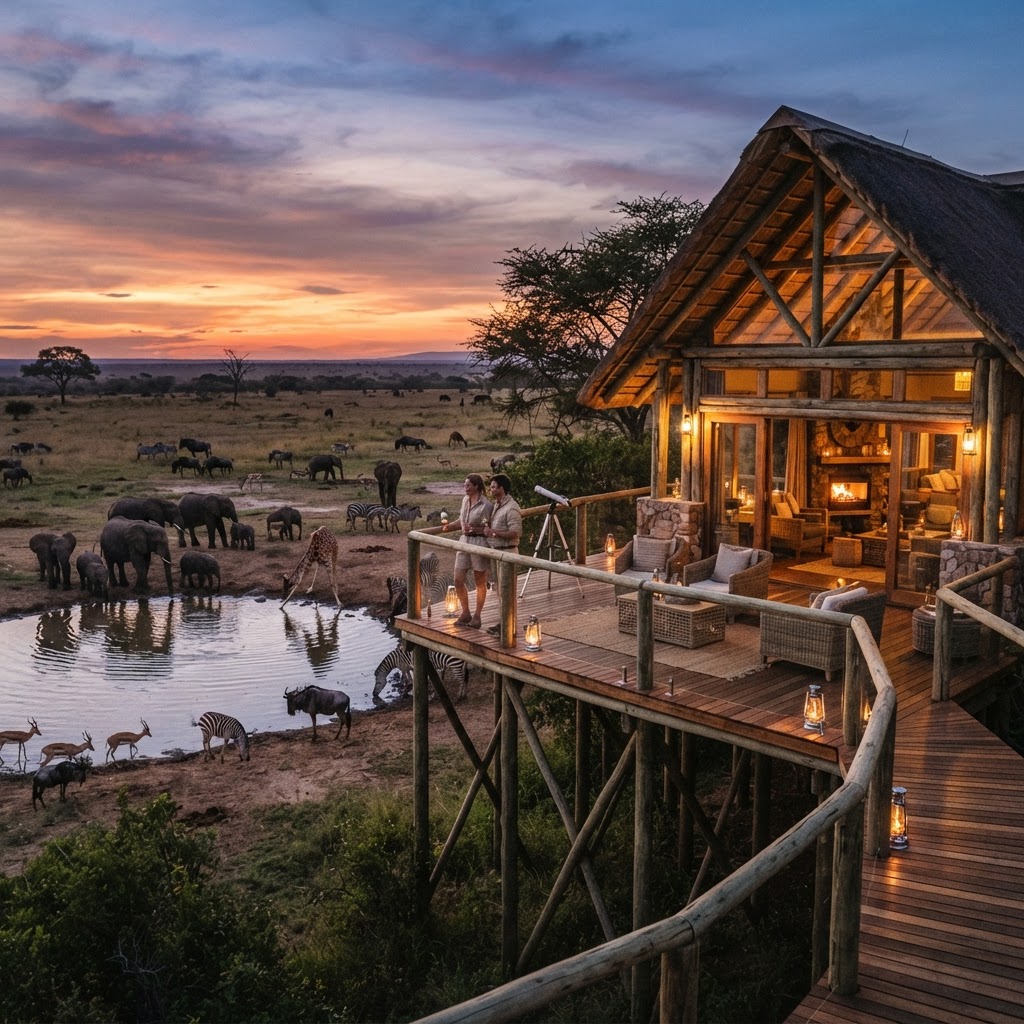 Sarova Salt Lick Game Lodge architecture and surrounding wildlife