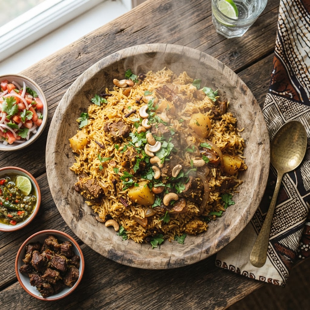 Traditional Swahili Pilau dish in Kwale County.