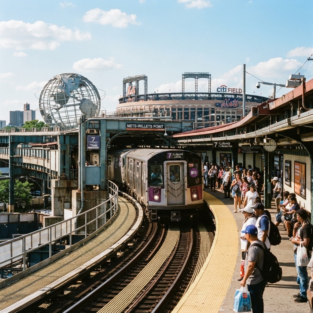 The 7 Train arriving at Mets-Willets Point station