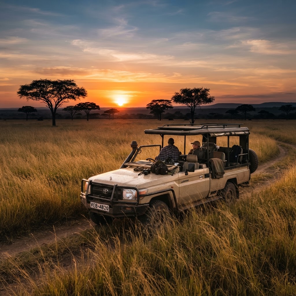 Safari jeep watching wildlife in the Maasai Mara