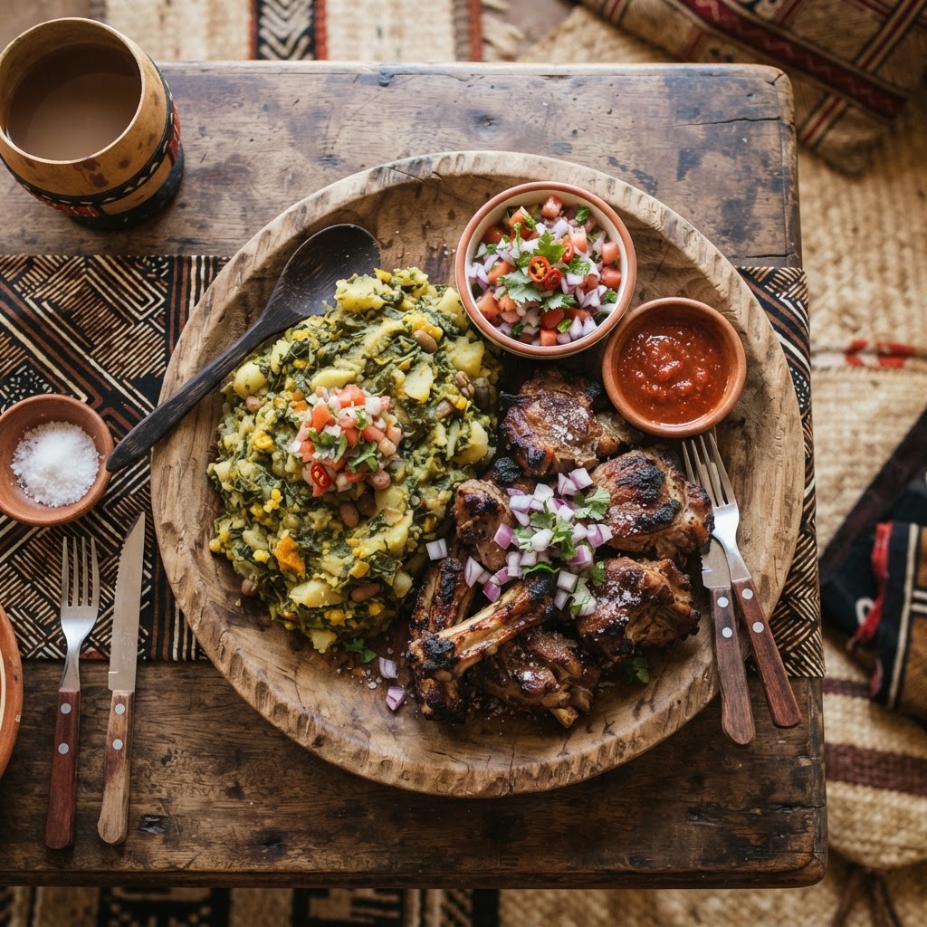 Traditional Kikuyu dish of Mukimo and Nyama Choma