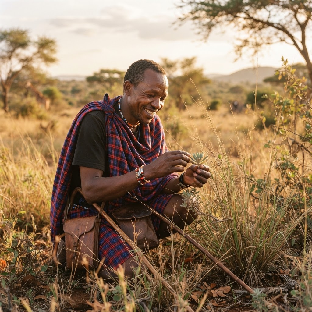 Local Taveta guide in the wilderness near Lake Jipe