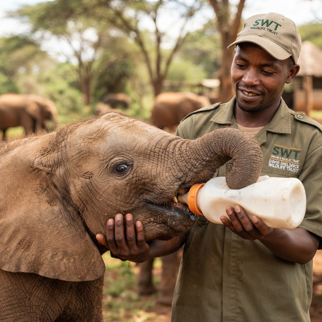 Baby elephant at Sheldrick Wildlife Trust in Nairobi