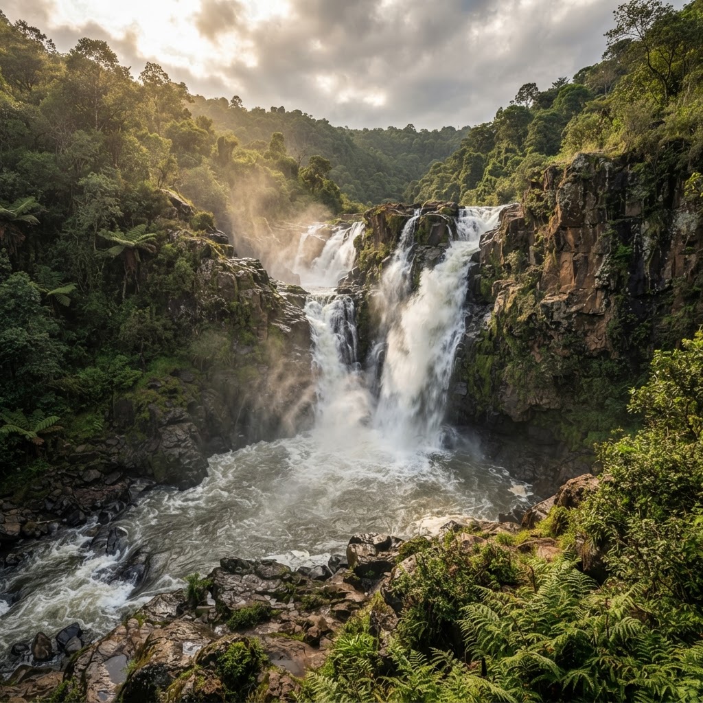The powerful Chepkiit Waterfalls cascading over rocks in Nandi County