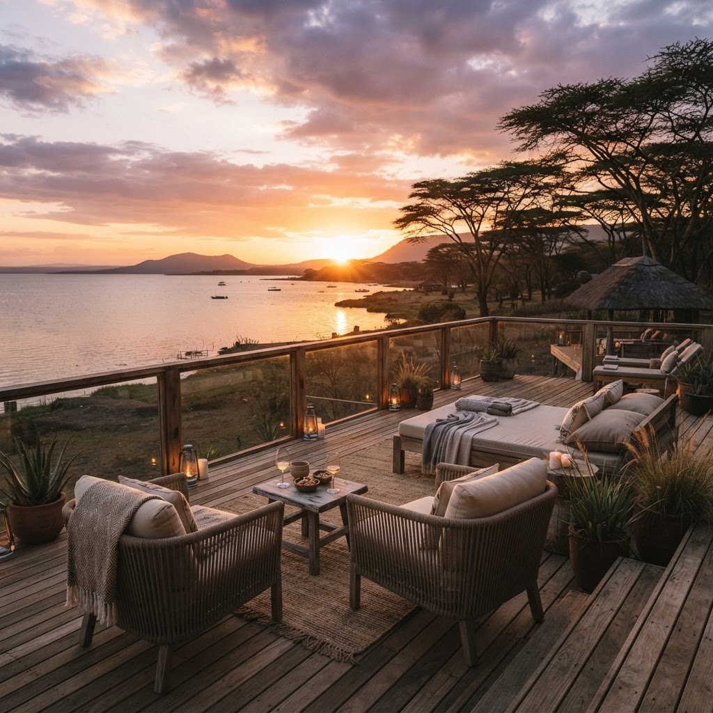 Luxury lodge accommodation overlooking Lake Naivasha