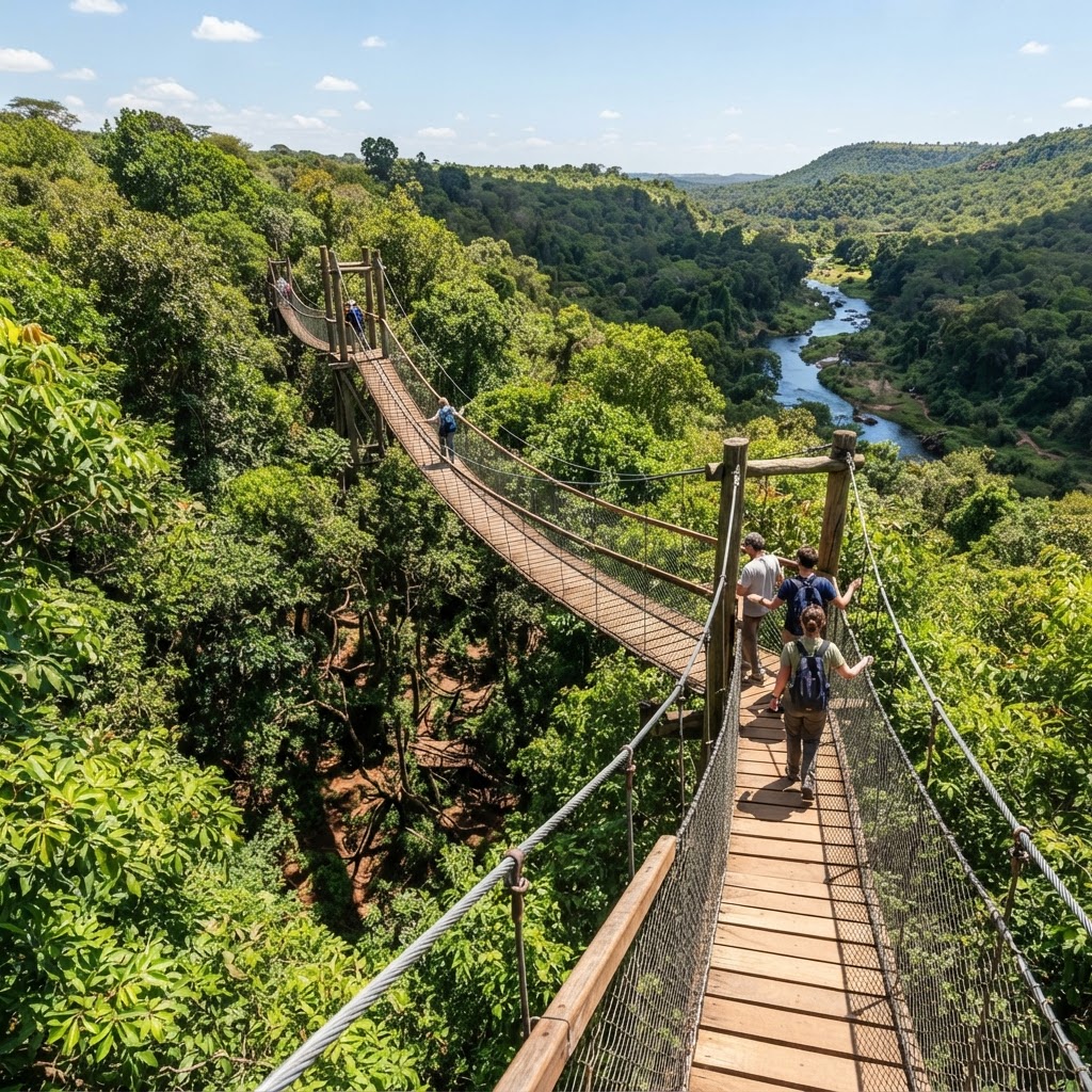Aerial view of the canopy walk at Ngare Ndare Forest in Laikipia