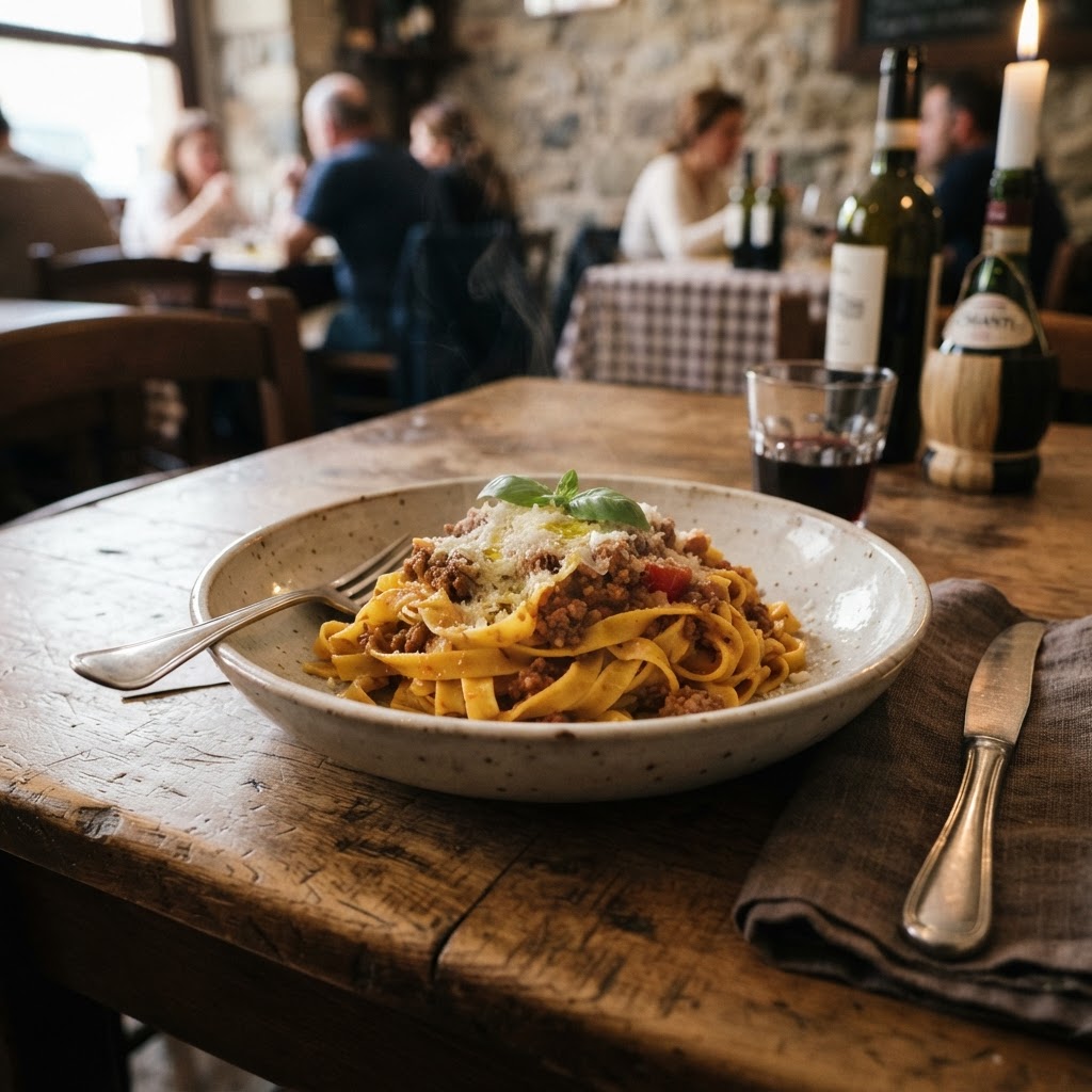Authentic plate of Tagliatelle al Ragù