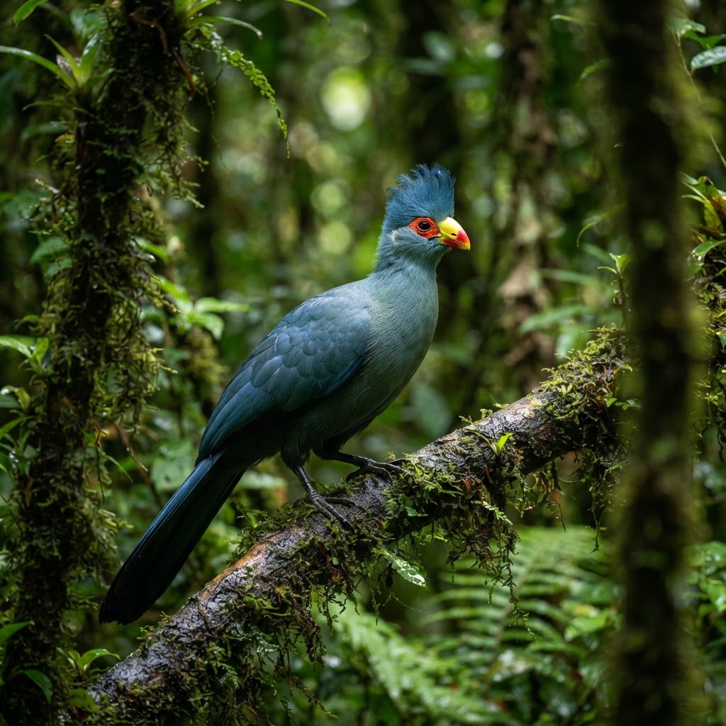 Great Blue Turaco bird in Kakamega Forest