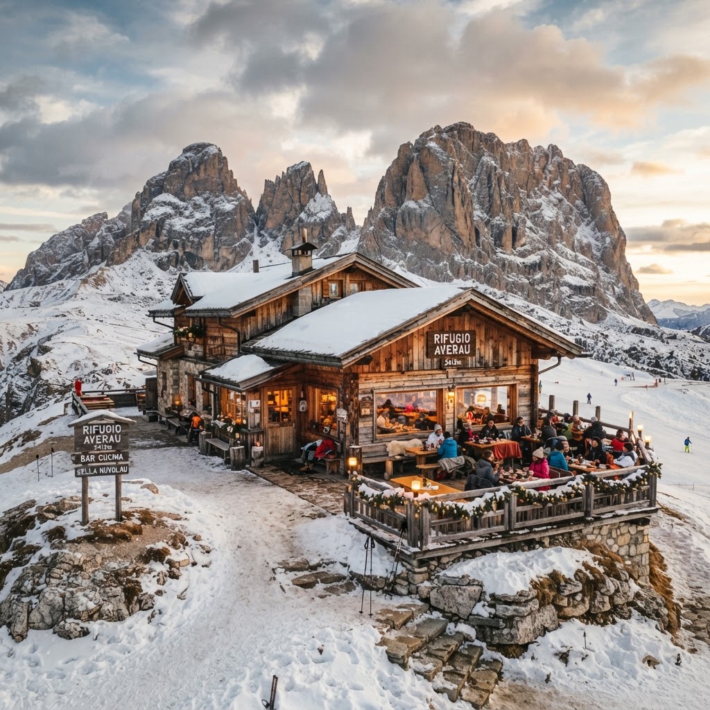 Traditional mountain rifugio in the Italian Dolomites