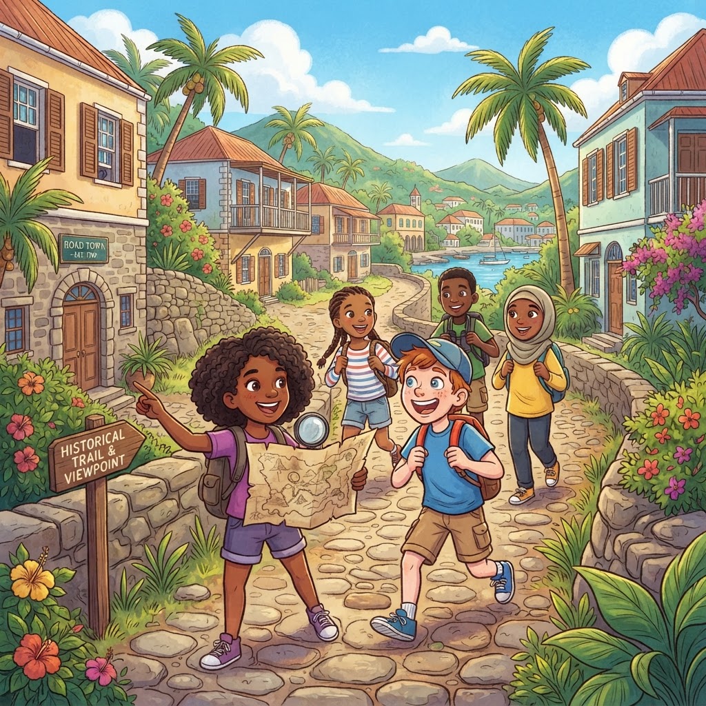 Kids exploring Road Town