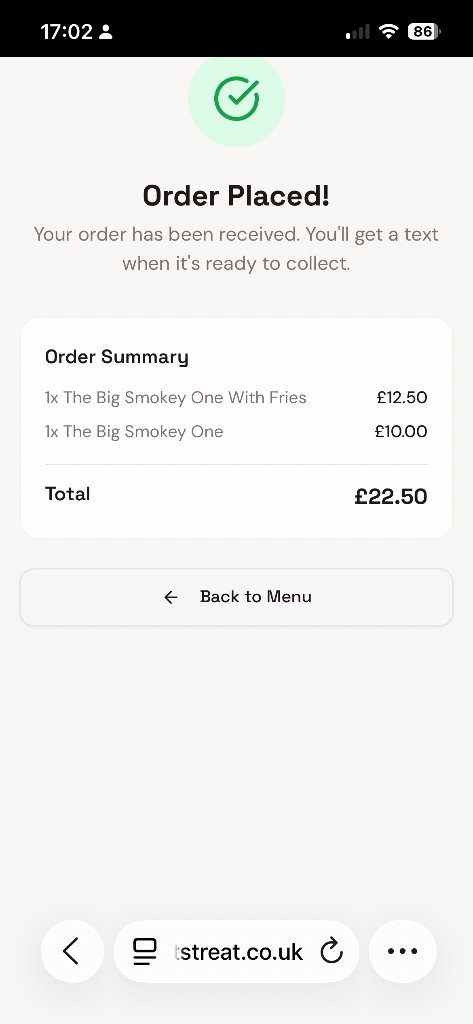 Order confirmed and sent straight to the vendor