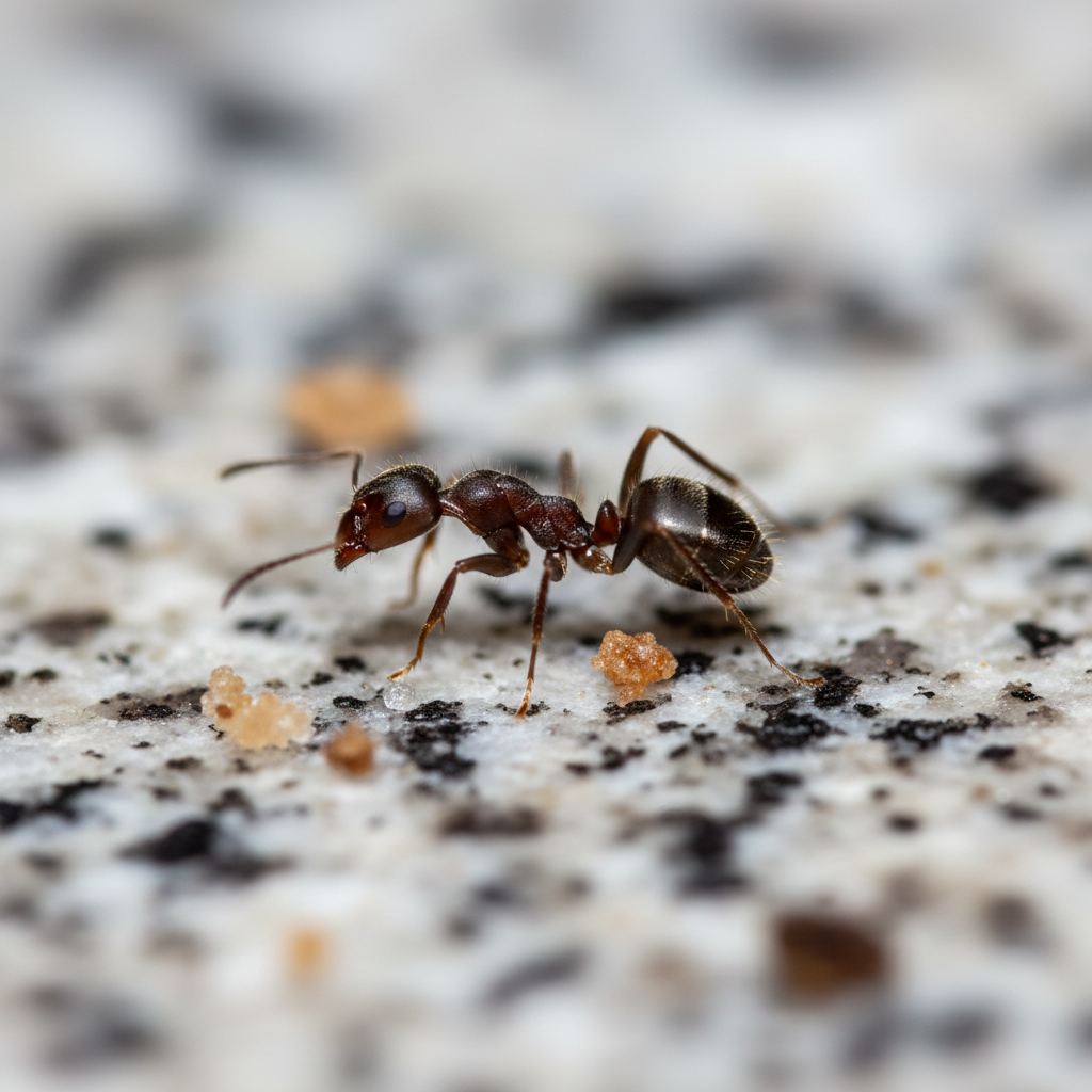 Odorous house ant close-up on kitchen counter North Idaho pest identification