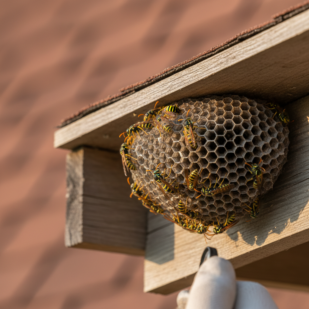 Yellowjacket wasp nest on roof eave Spokane WA Inland Northwest removal