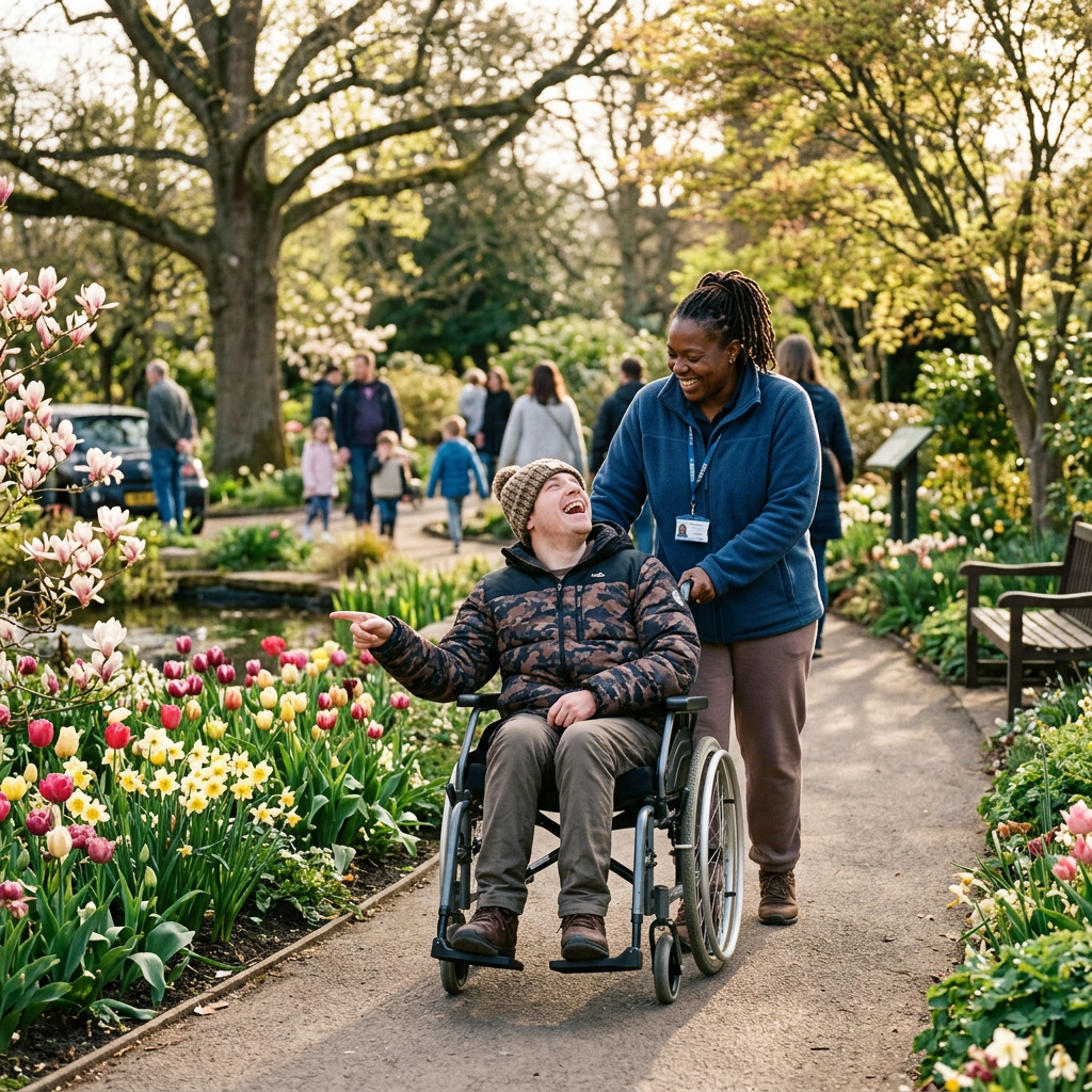 Caregiver and client illustration representing one-to-one special needs support in Grey and Bruce Counties