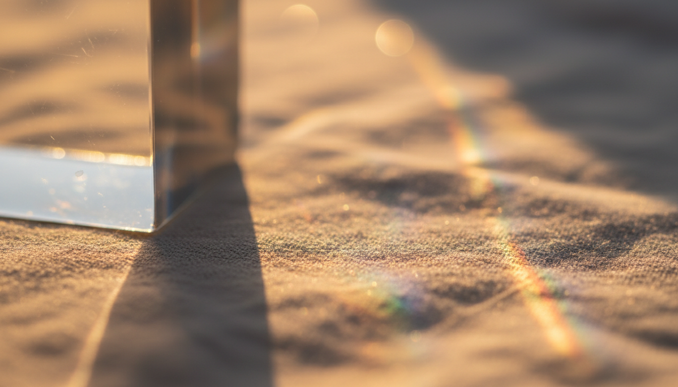 Soft light refracting through glass creating prismatic patterns