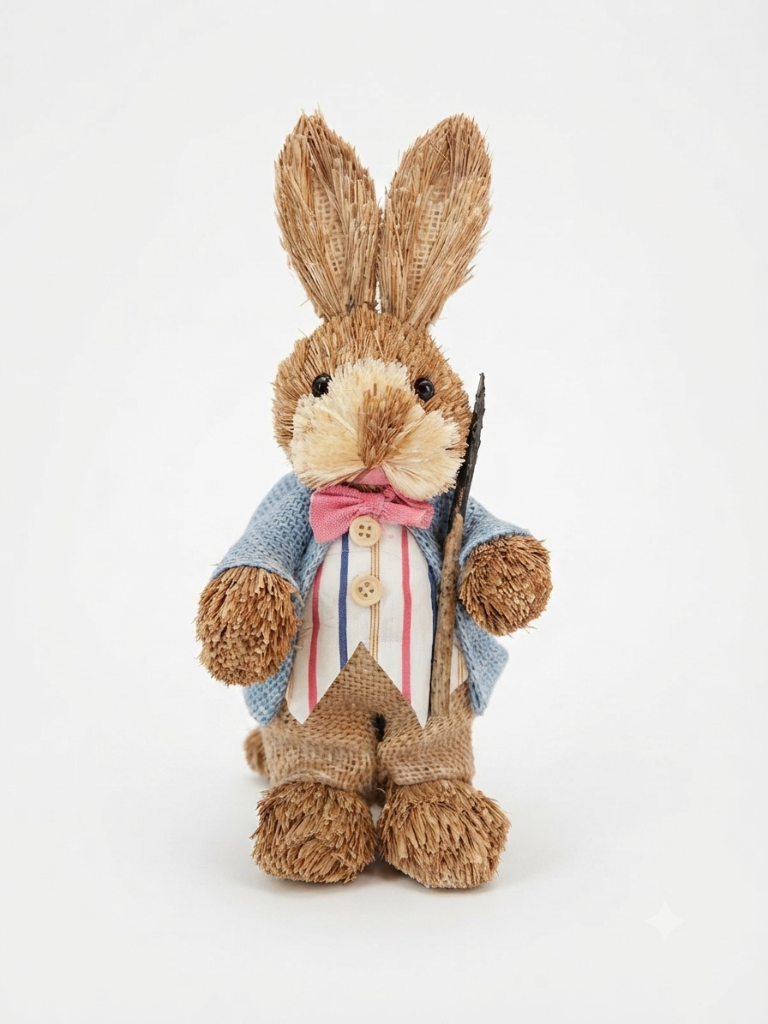 Conejo de Paja con Chaleco Azul y Moño