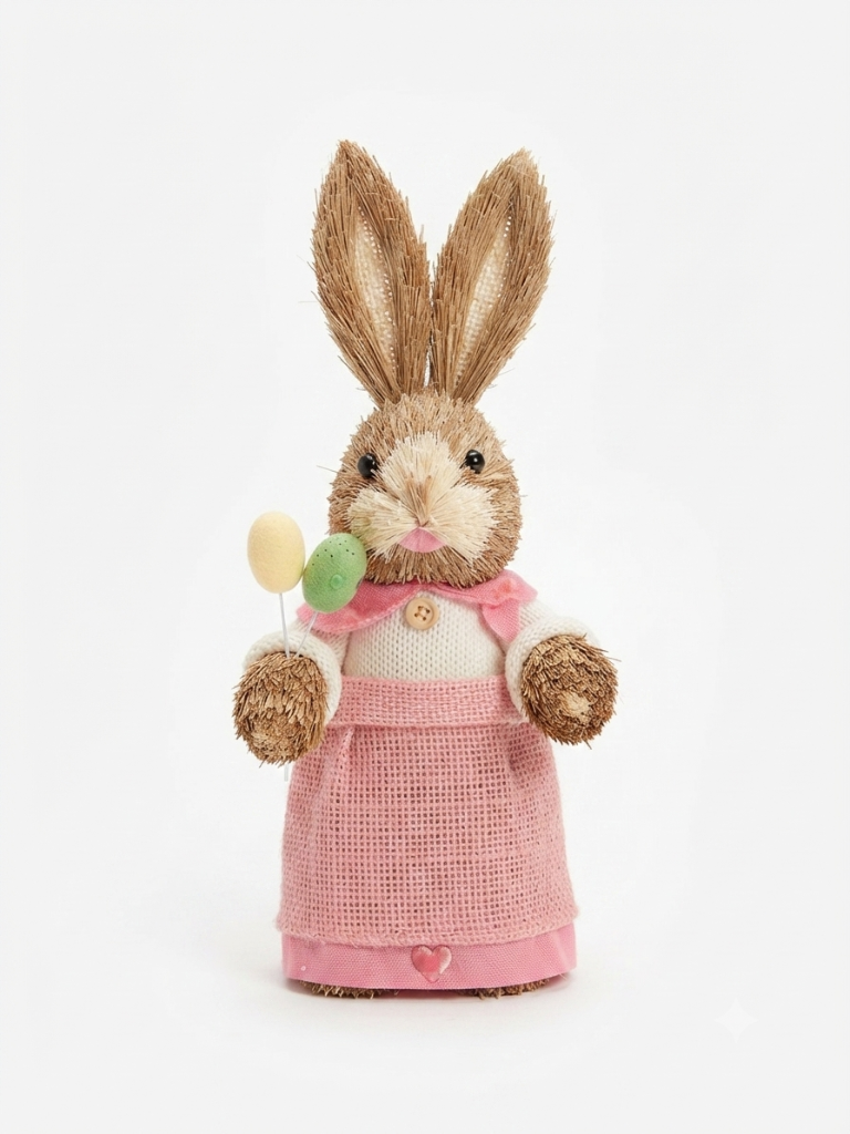 Conejo de Paja con Falda Rosa y Huevos