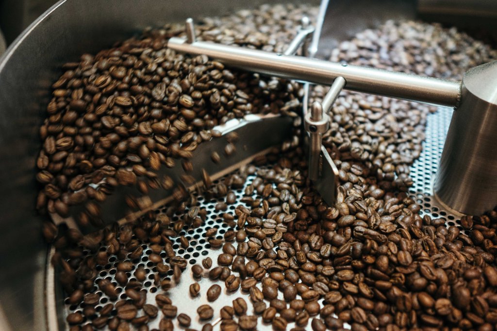Coffee beans in roaster