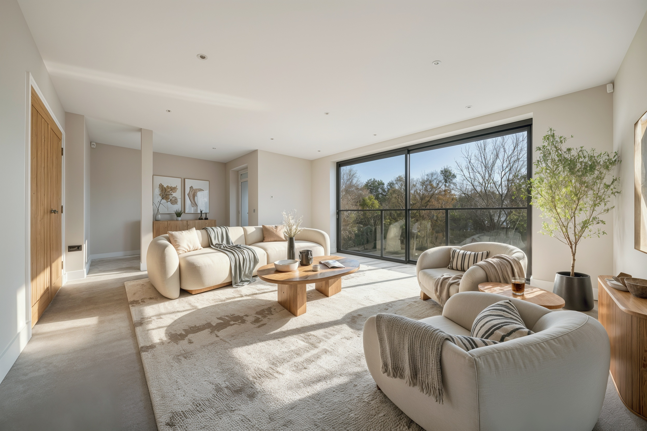 Before and after digital staging of an empty period living room for a property listing