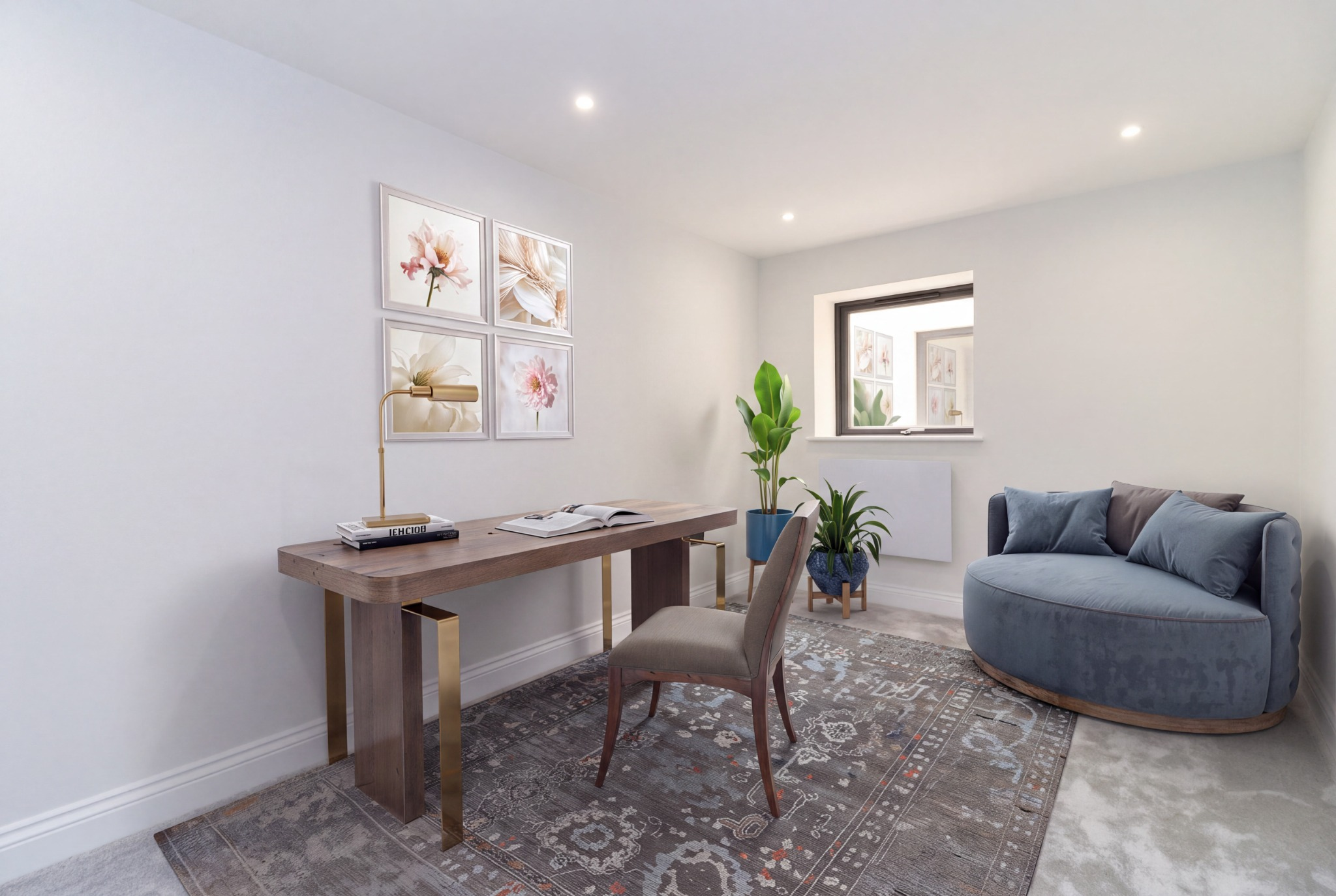 Home office digital staging example for an empty study or spare room