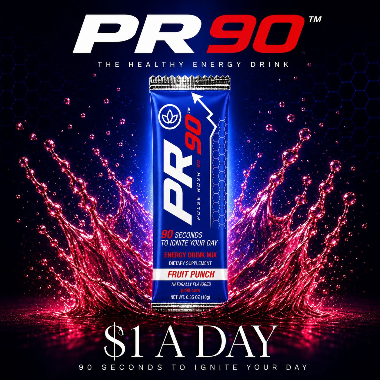PR90 Pulse Rush — fast energy, sharp focus, lasting stamina, easy on your stomach