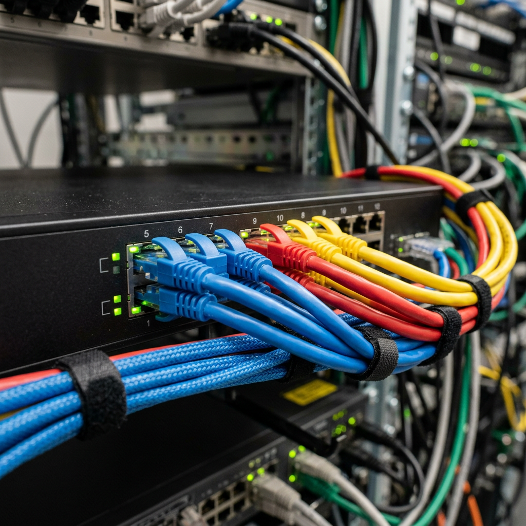 Network switch with color-coded VLAN cables