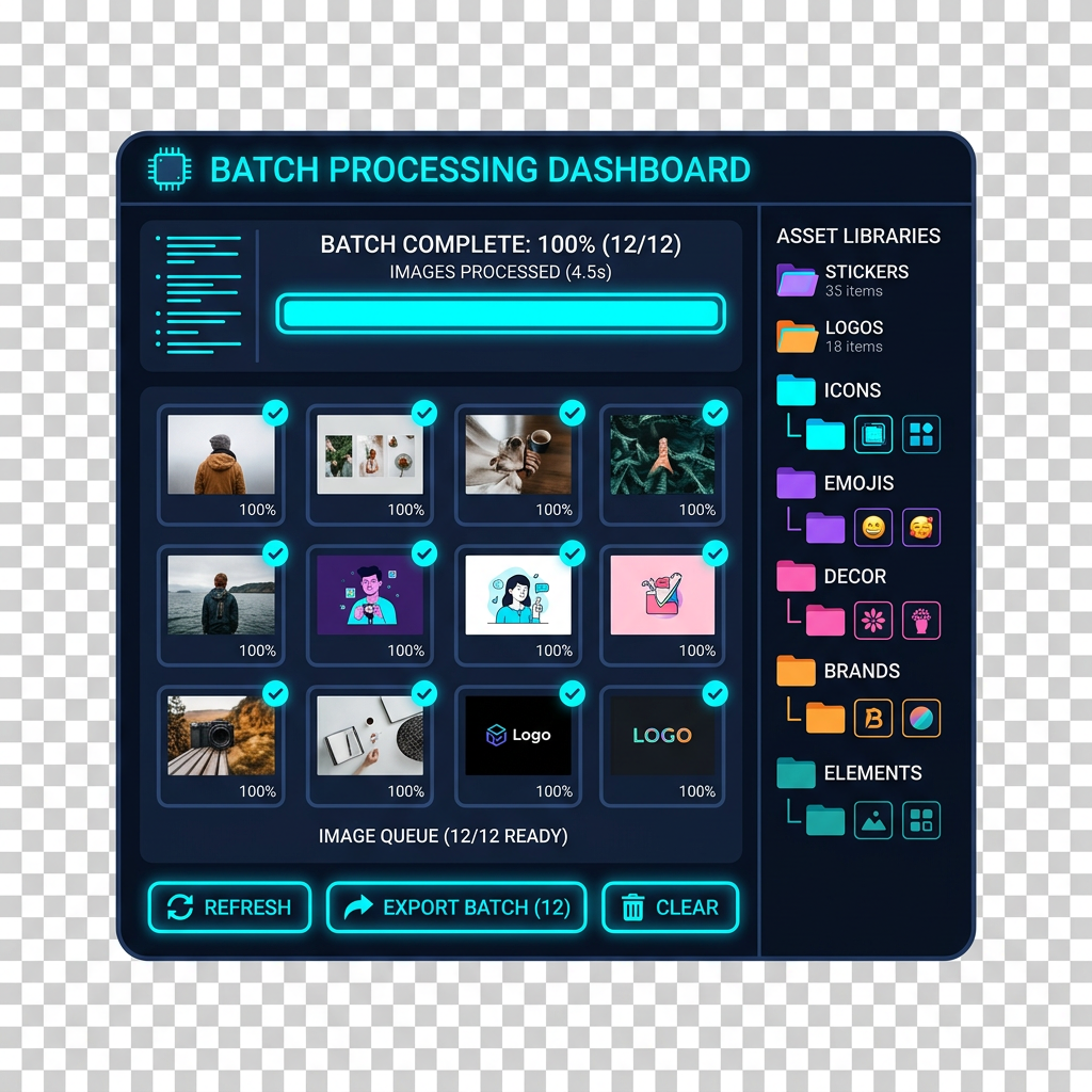Batch AI asset processing dashboard with collections