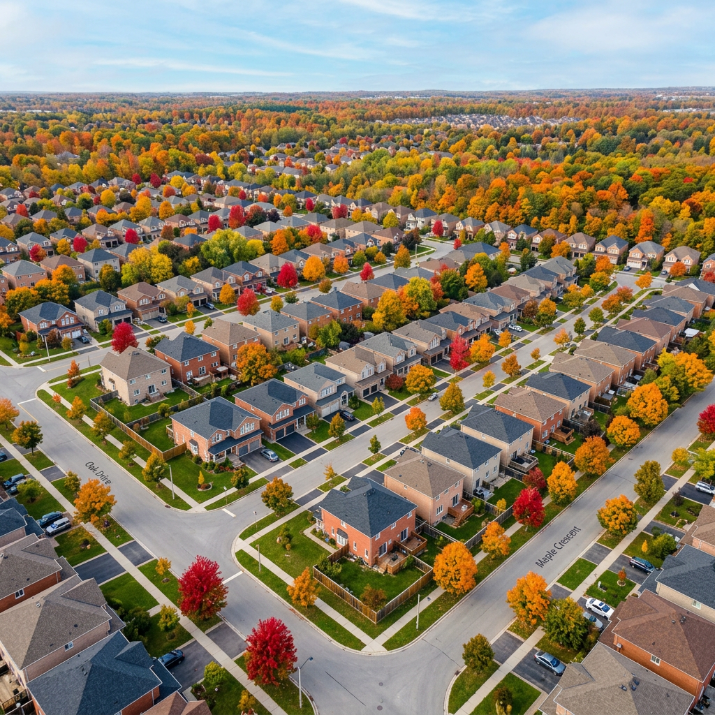 Aerial view of Canadian residential neighbourhood