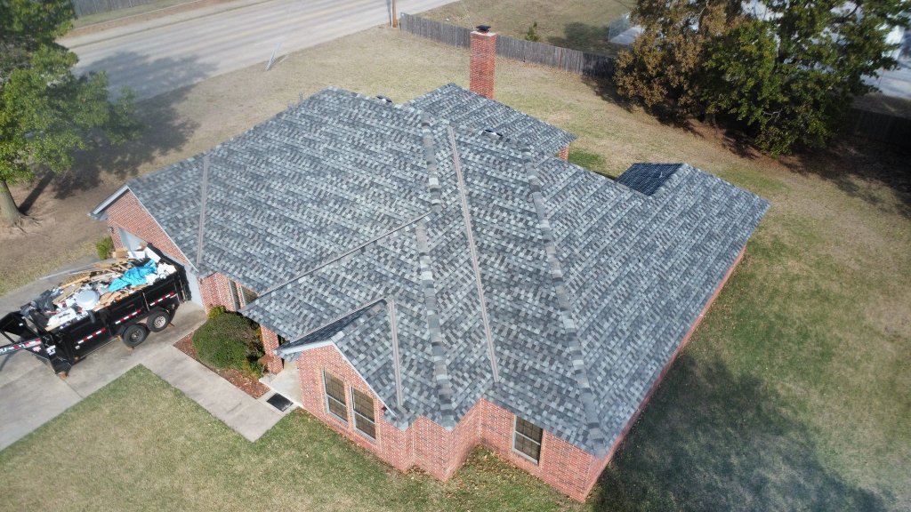 Completed roof replacement - aerial view
