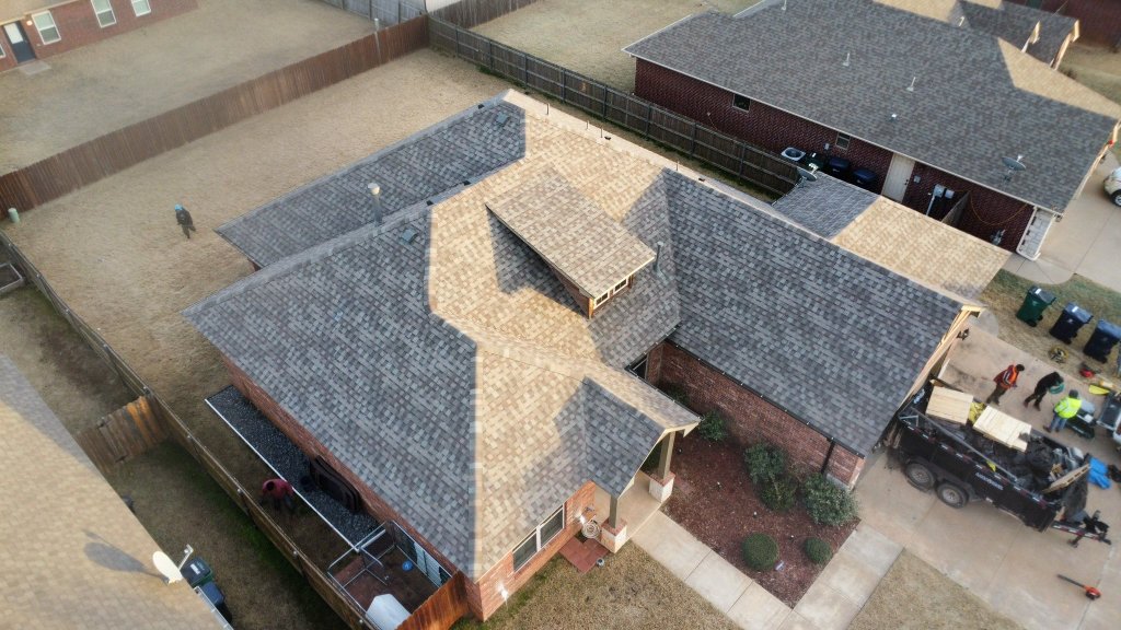 Residential roof replacement in progress