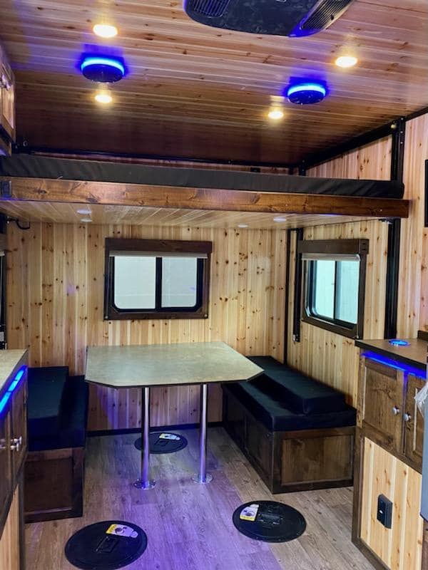 Dining area with blue ambient lighting