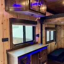 Cedar interior kitchen overview with blue LEDs