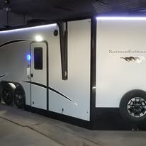 Northwind fish house trailer exterior in shop