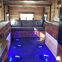 Pine interior open layout with fishing holes and blue LEDs