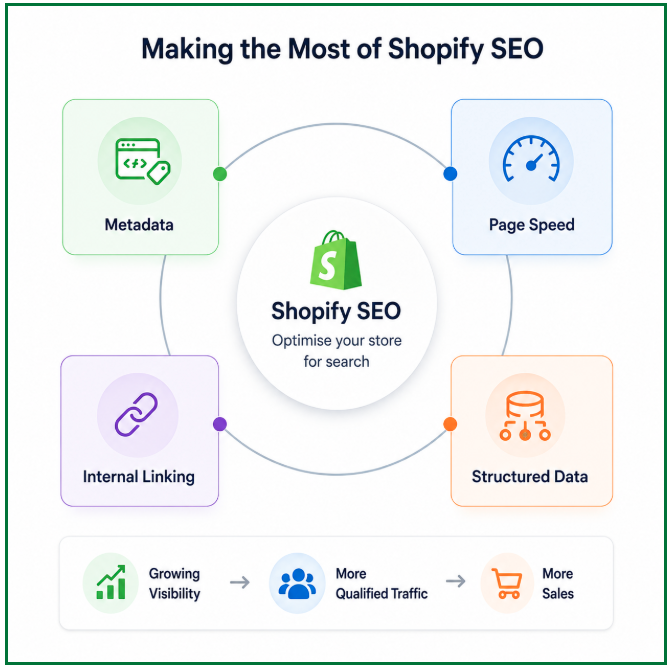 Making the most of Shopify SEO - metadata, page speed, structured data and internal linking driving visibility, traffic and sales