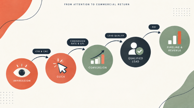 From attention to commercial return - marketing funnel from impression to pipeline and revenue
