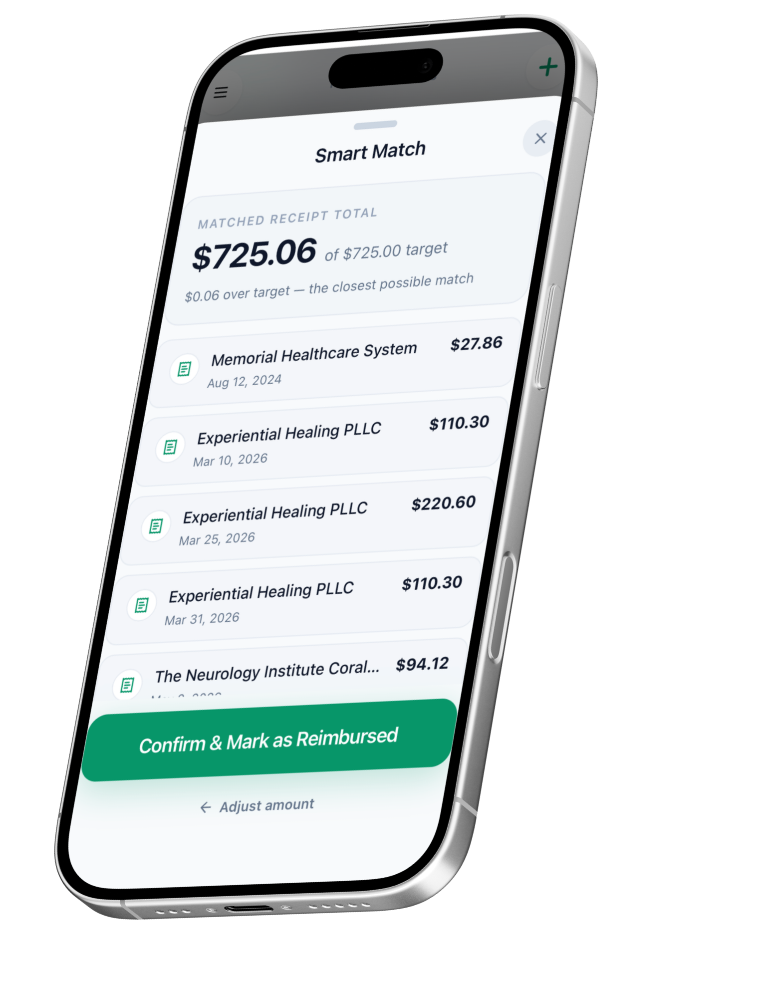 Smart Match proposes the exact combination of receipts that covers your withdrawal