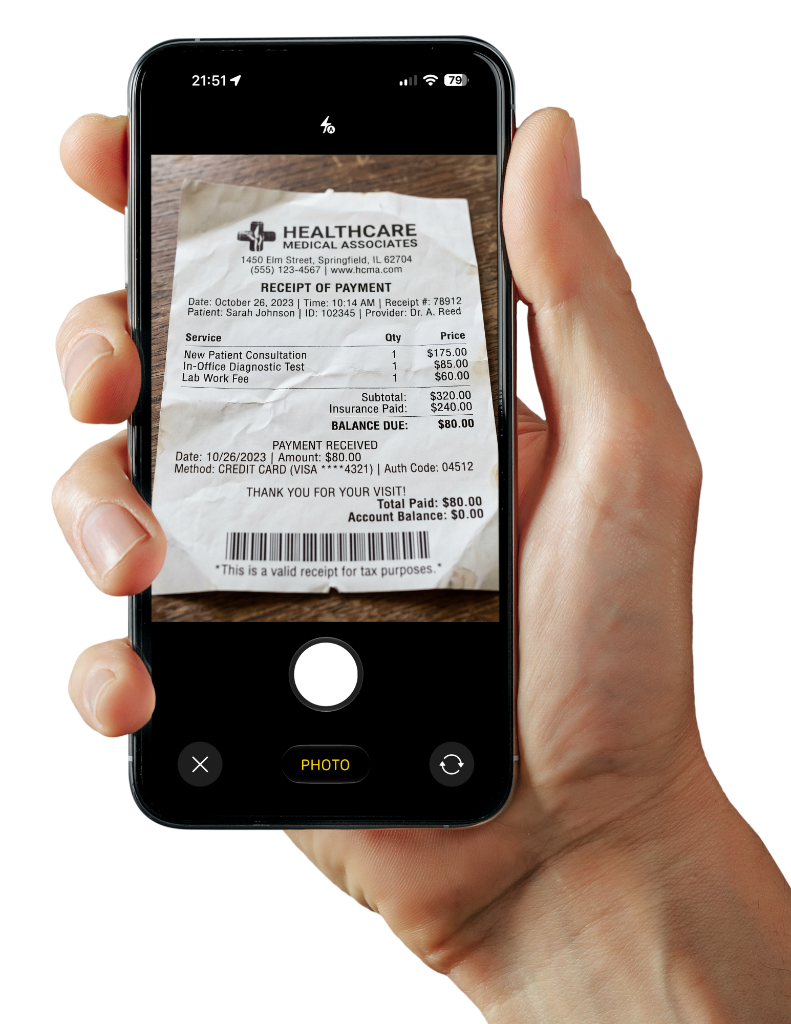 XpenseDash AI scanning a receipt with the camera