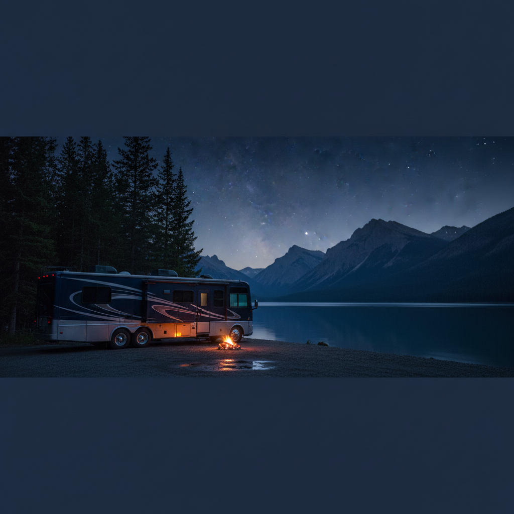 Nighttime RV camping scene