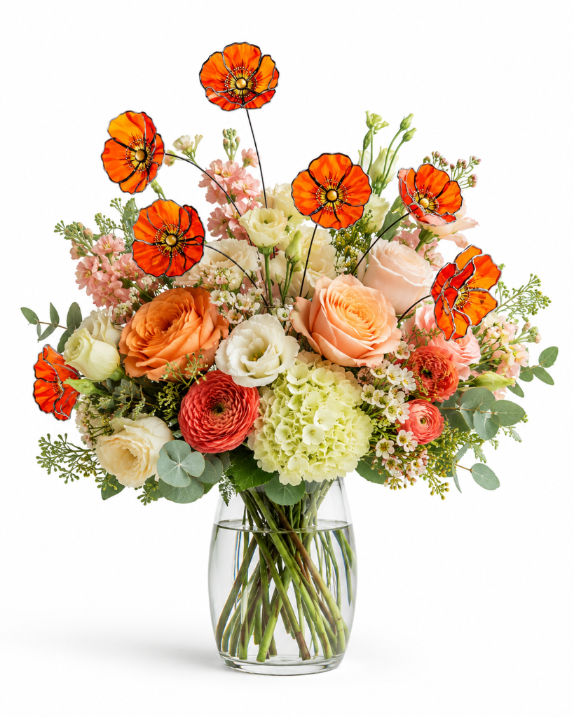 Signature keepsake arrangements Las Vegas — handmade stained-glass poppy flowers that stay as a memory | Bud Weismiller