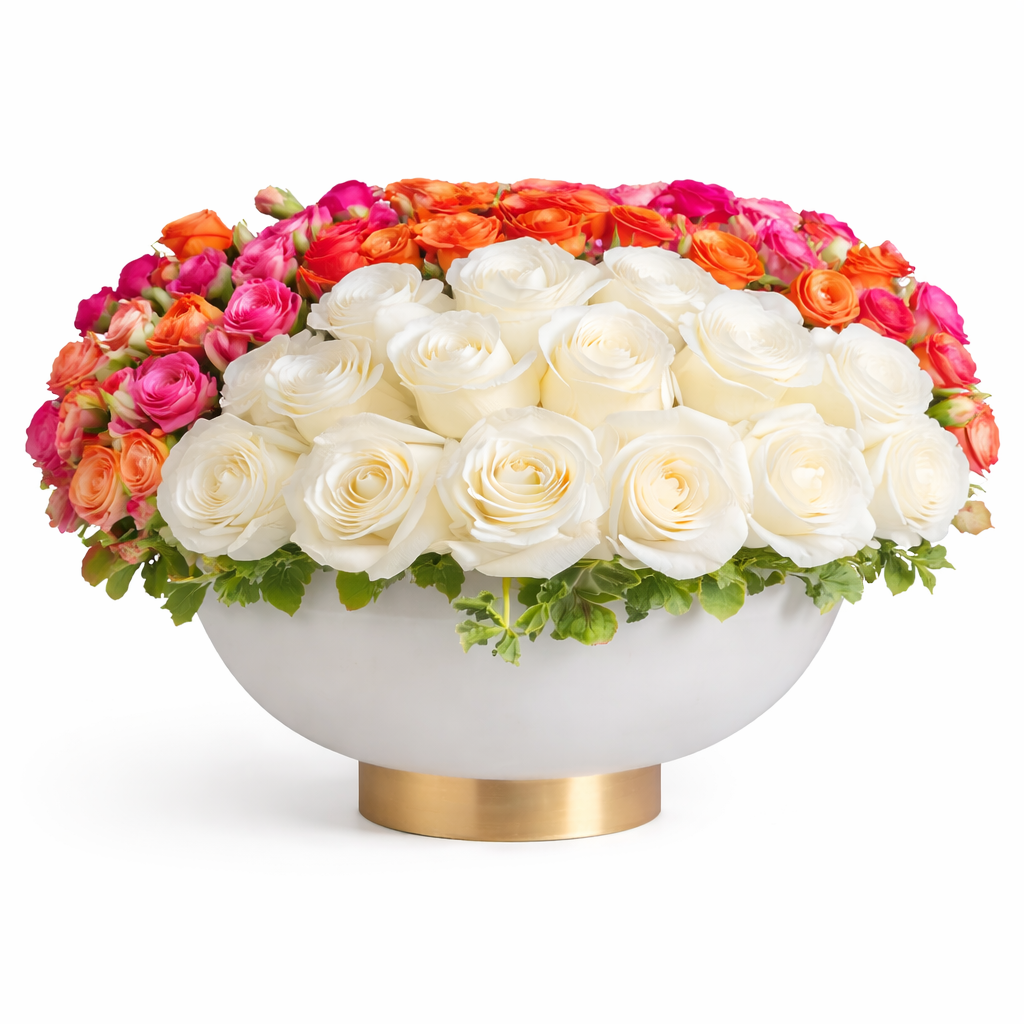 standard: Las Vegas Grand Rose Bowl — white anniversary luxury flower arrangement delivered same-day in Las Vegas NV | Bud Weismiller Flowers