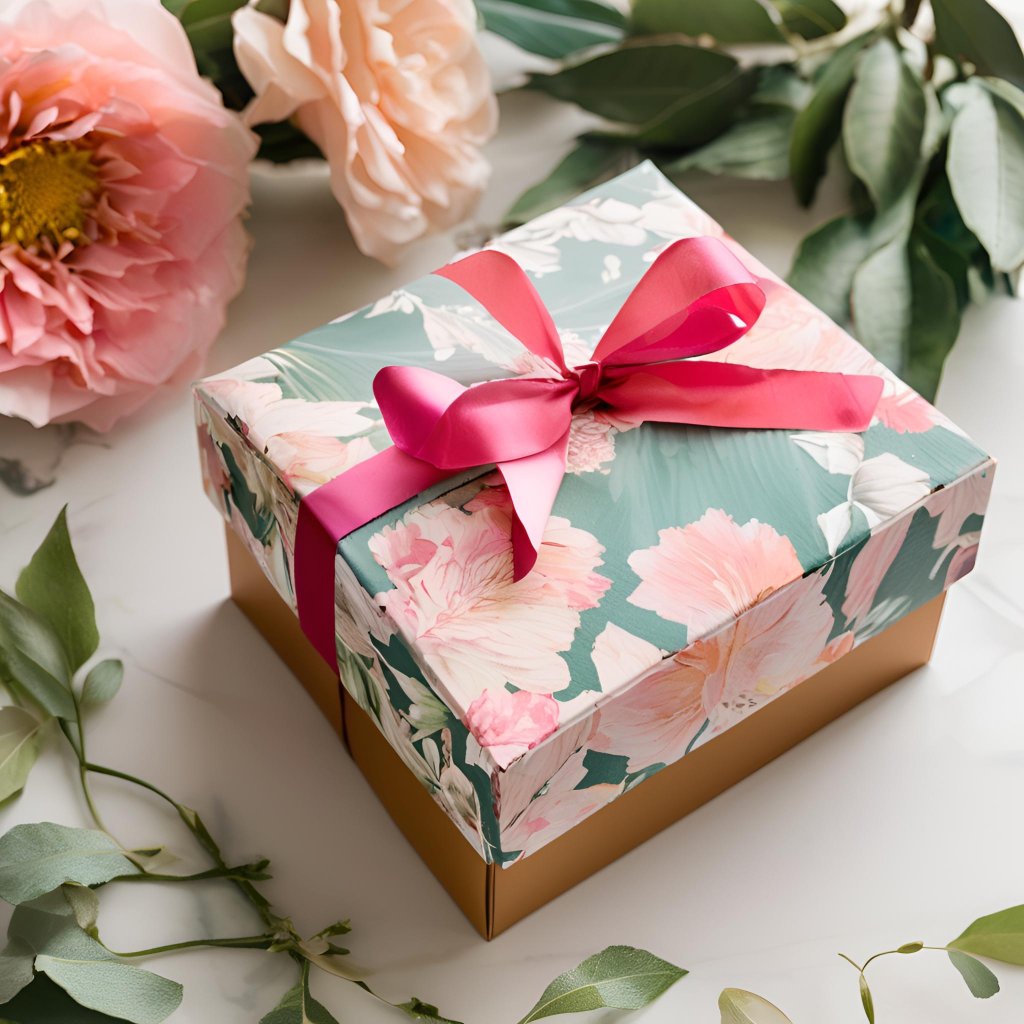 Floral gift box with pink bow and peonies — luxury wrapped flowers Las Vegas NV