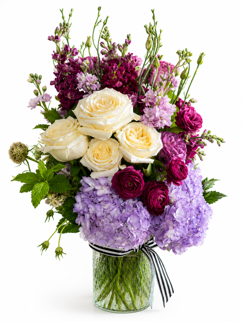 standard: Lavender Dreams – Romantic Flower Arrangement — white anniversary luxury flower arrangement delivered same-day in Las Vegas NV | Bud Weismiller Flowers