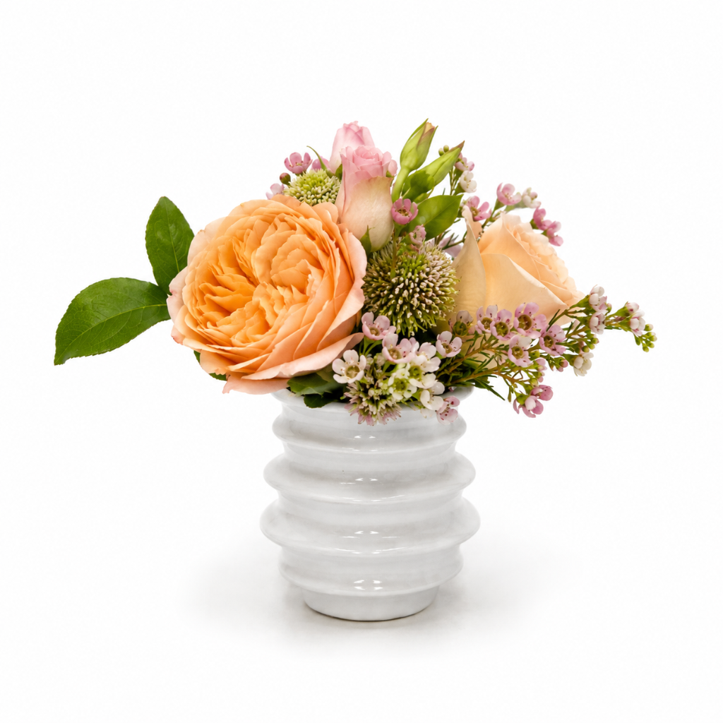 standard: Peach Garden Petite | Las Vegas Delivery — pastel birthday luxury flower arrangement delivered same-day in Las Vegas NV | Bud Weismiller Flowers