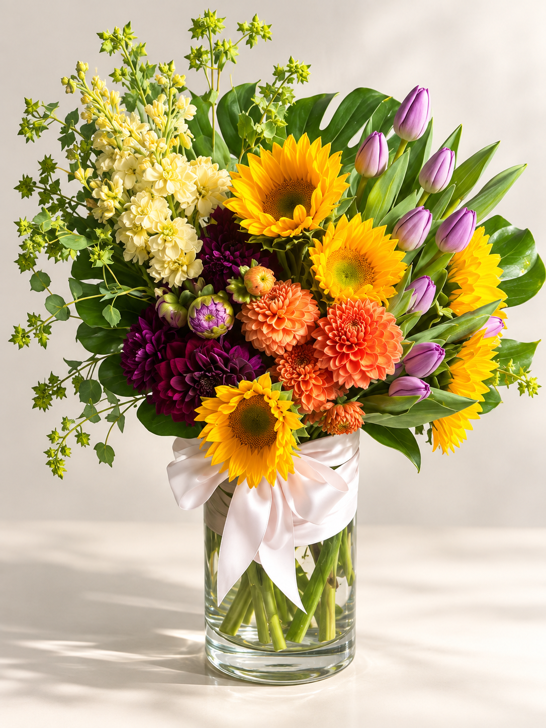 Fall Sunset Celebration — sunflowers and dahlias arrangement for fall flower delivery Las Vegas NV