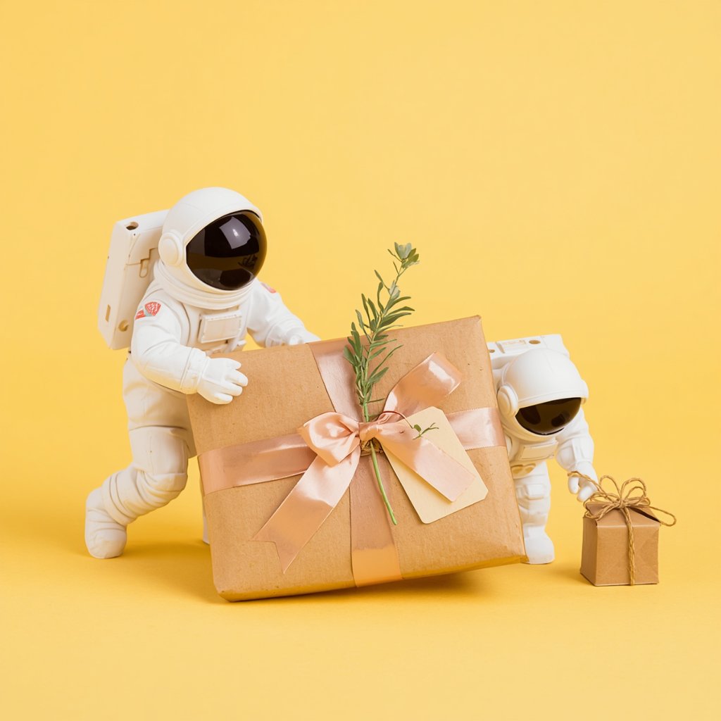 Kraft paper wrap with peach ribbon and greenery tag — Las Vegas flower shop gift wrapping